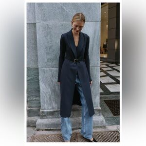 Zara Navy Longline Coat